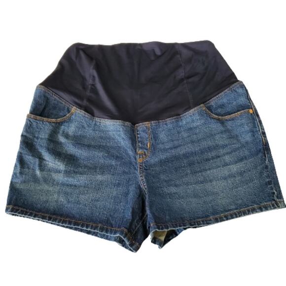 Isabel Maternity Shorts Womens Size 14 Blue Denim Midi Short Stretch Medium Wash - Picture 1 of 10